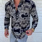 Мужская рубашка с длинным рукавом, Повседневная рубашка с цветочным принтом, осенняя рубашка с отложным воротником и пуговицами, 2021
