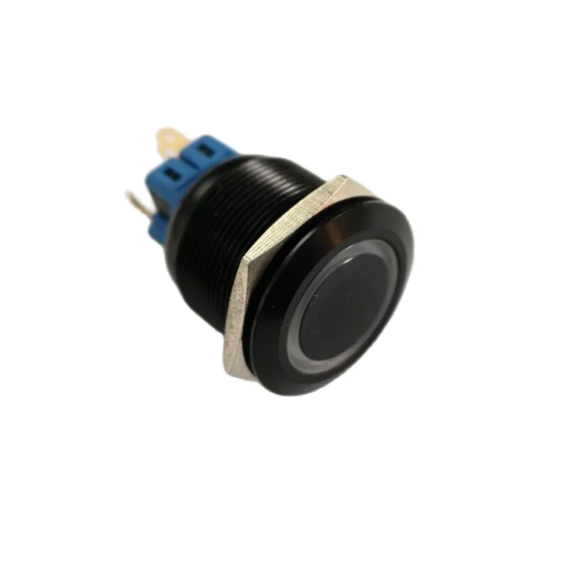 25mm Black Aluminum 12V White Blue Ring Illumination Momentar Start Switch+CE+RoHS+UL |