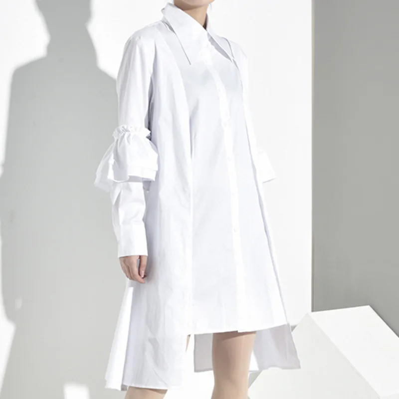 Женское Плиссированное Платье-рубашка DEAT платье-рубашка с отложным воротником и
