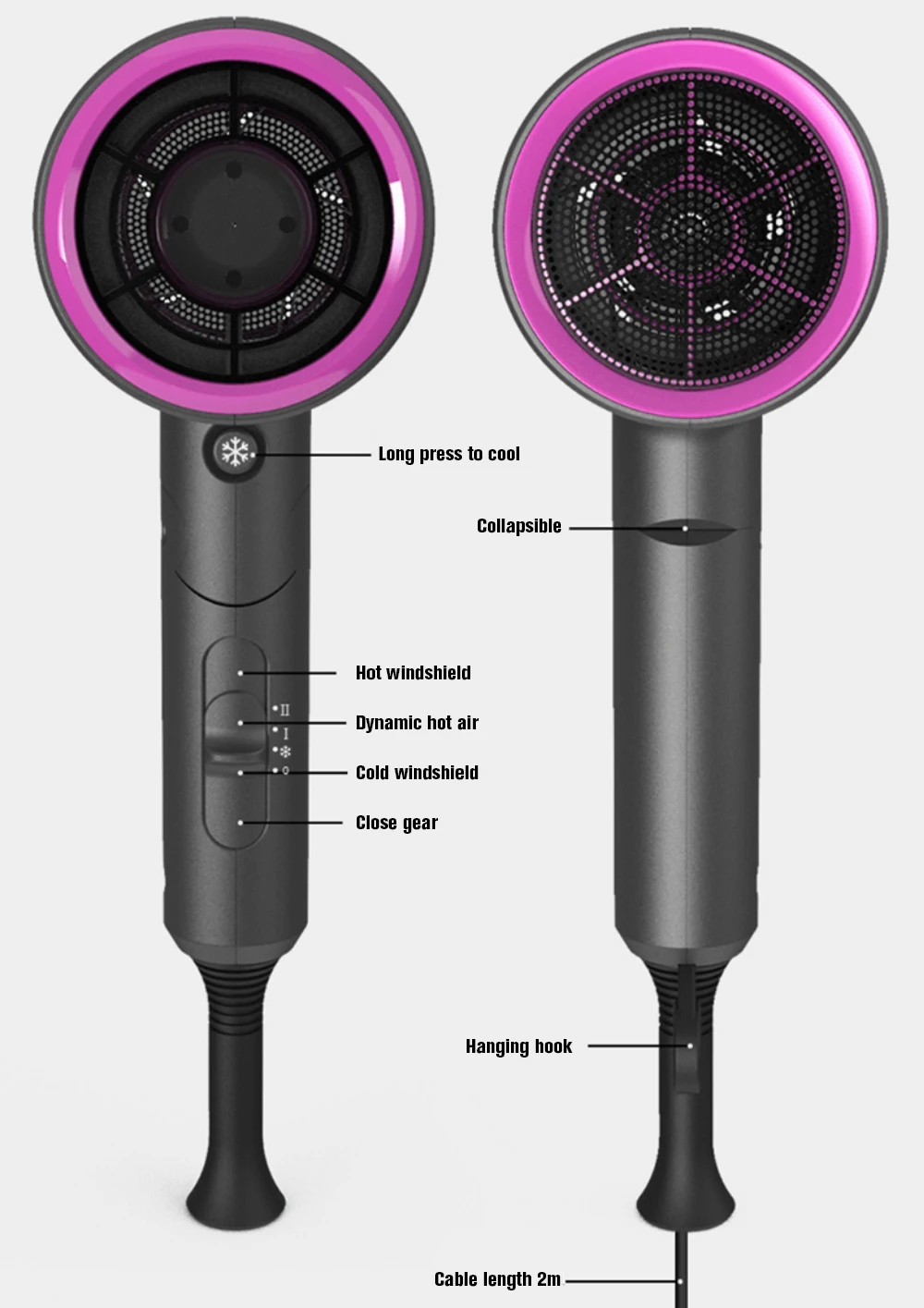 

Foldable 1800W Hair Dryer 2-In-1 Three-Speed Mode Hair DryerNegative Ion Travel Portable High-Power Household Hair Dryer