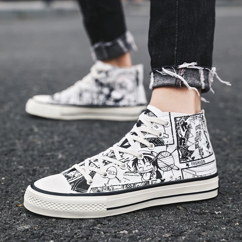 

Classic Anime Canvas Shoes Casual Vulcanized Shoes Cartoon High Top Lightweight Breathable Men Women Sneakers Tenis Masculino