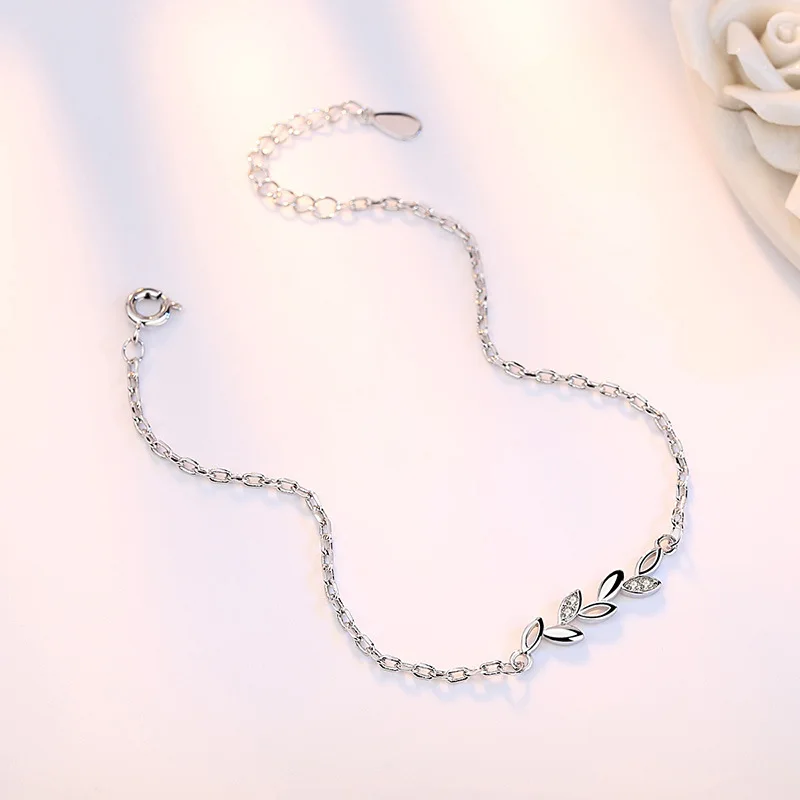 

New Simple Fashion 925 Sterling Silver Leaves Chian Bracelet For Women Jewelry pulseira