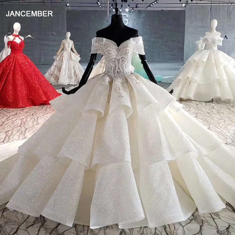 HTL1011 блестящее свадебное платье бальное с бисером кристаллами открытыми плечами