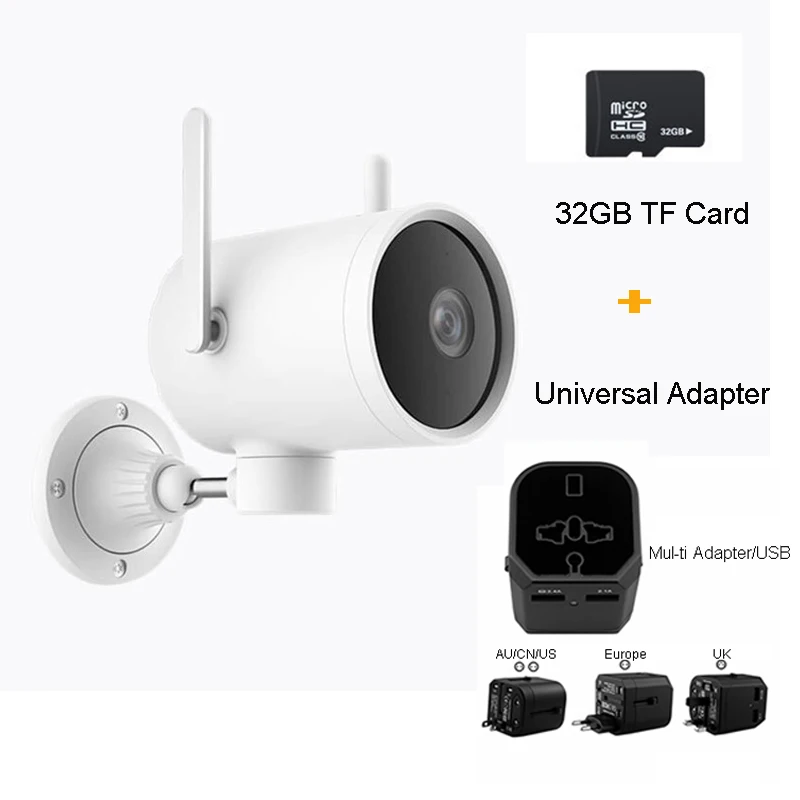 Universal 32GB SD Xiaomi IP уличная камера Smart HD Wifi Cam 1080P PTZ веб-камера IP66 AI H.265 ночное видение двойная антенна сигнал Mihome APP - Цветной: Universal 32GB SD