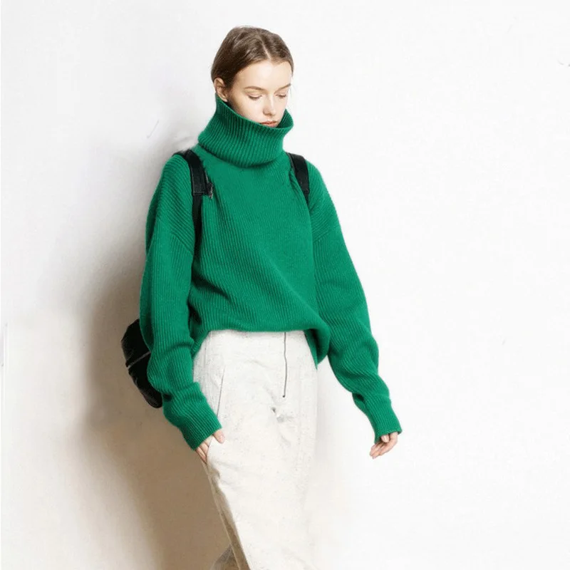 

Turtleneck Loose Sweater Pullovers Women Autumn Winter Thick Knitwear Women's Tops Women Korean Version Factory Direct Supply