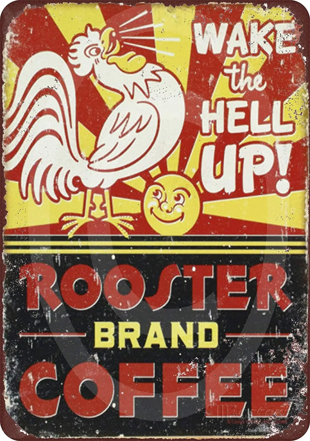 

for Home Basement Laundry Room Wine Cellar Man Cave Cafe Tin Sign 8 x 12 Rooster Brand Coffee Distressed Retro Vintage Rusty Loo