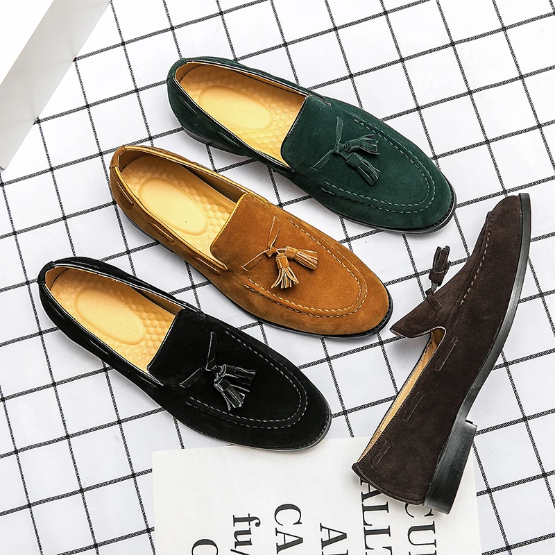 

Plus Size 38-48 Fringe Suede Leather Loafers Men Dress Shoes Casual Tassel Slip On Man Moccasins Breathable Mens Driving Shoes