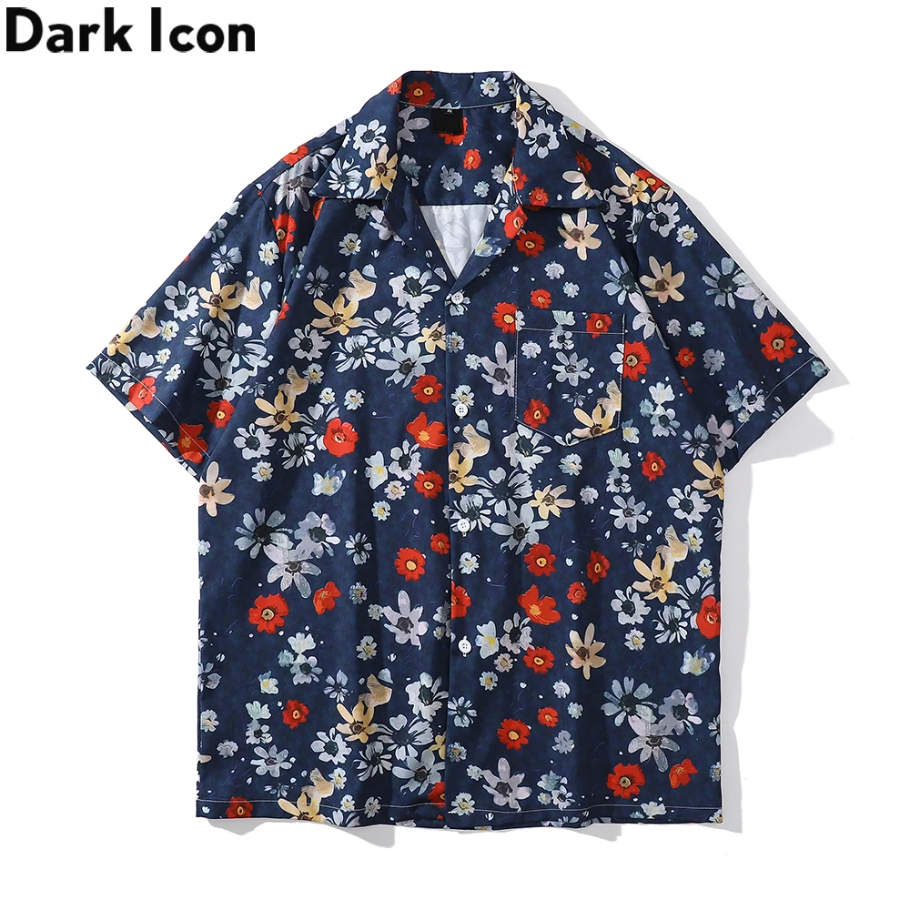 

Dark Icon Floral Full Printing Holiday Beach Men's Shirts Summer Street Vintage Polo Shirt