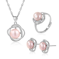 meibapj 100 real 925 sterling silver flower natural pearl wedding jewelry set empty tray pendant ring earrings for women