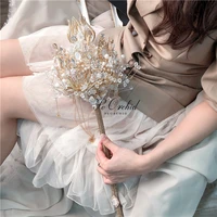 peorchid luxury handmade crystal scepter holding bouquet wedding flowers artificial pearls rhinestone bridal bouquet custom