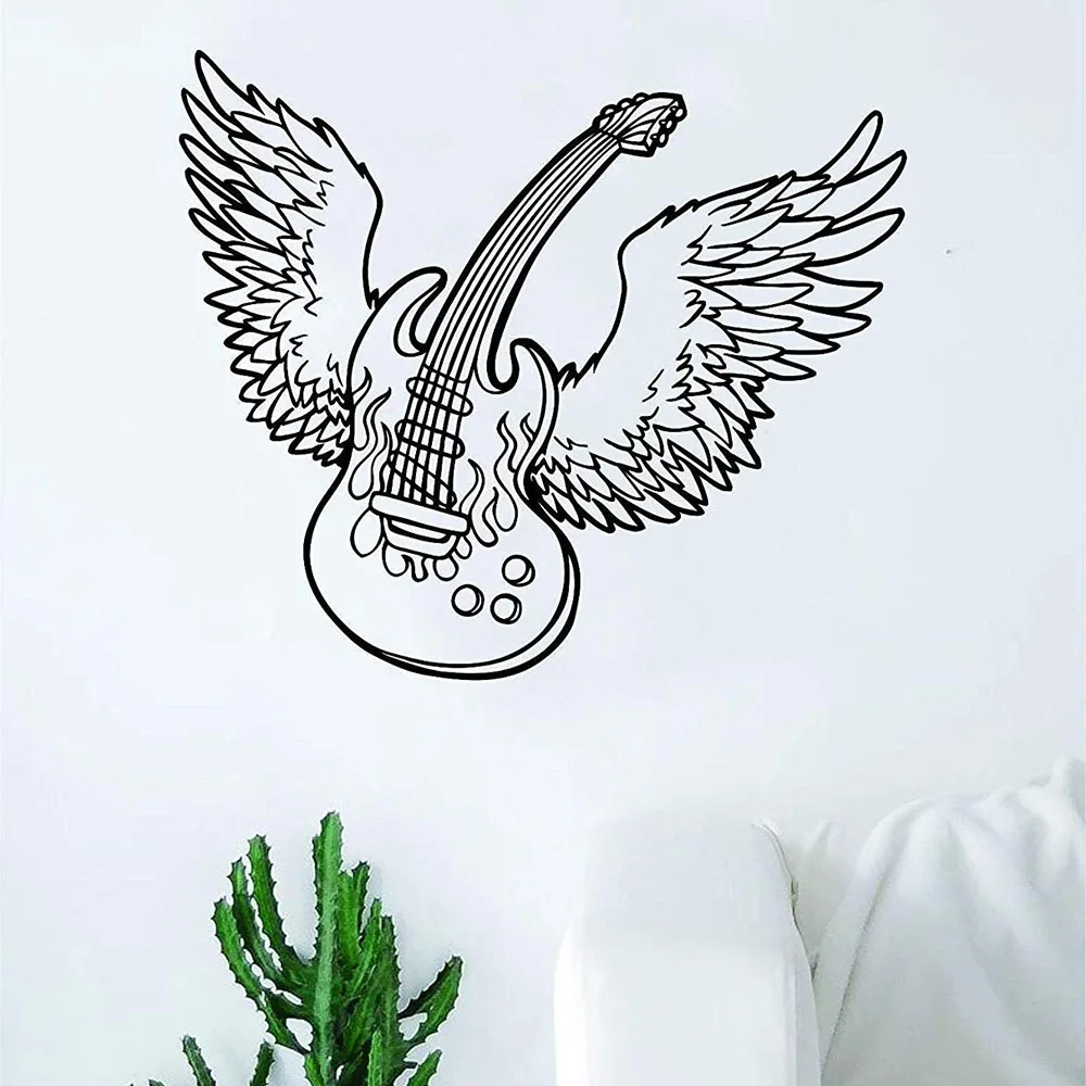 

Крылья гитарная Наклейка на стену Музыкальный Электрический акустический инструмент рок-группа студия Декор интерьера художественные две...