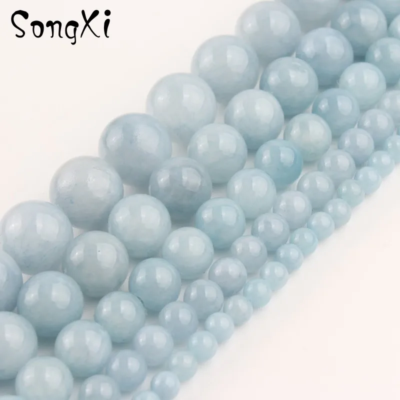 Natural Stone Light Blue Jades Beads 4 6 8 10 12mm Round Loose Spacer for Jewelry Making Diy Bracelet Necklace 15 Inches | Украшения и