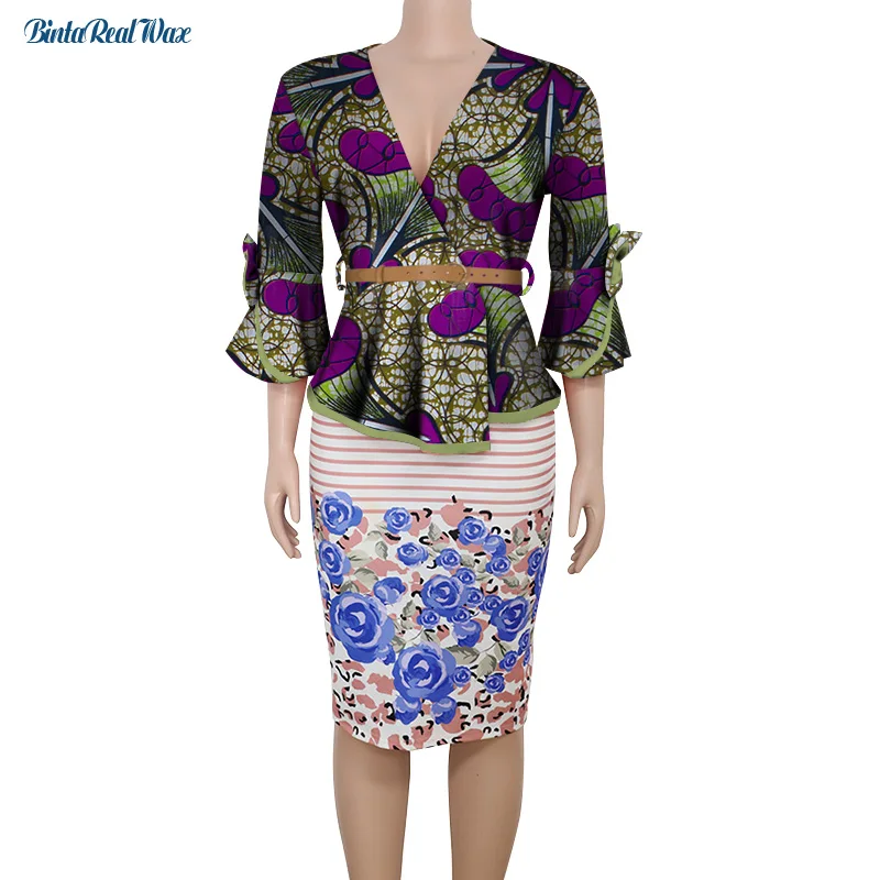 

2021 Office Lady Long Sleeve V-Neck Coat Patchwork Top for Women Bazin Riche Cotton Traditional African Women Clothing WY8890