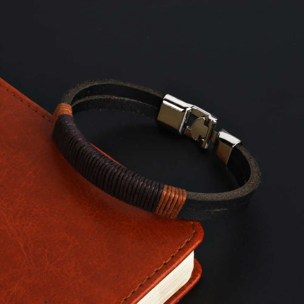 Браслет из натуральной кожи мужские украшения двухслойный коричневый Плетеный