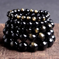 black gold obsidian beaded stretch 8 16mm natural stone for man woman round classic bracelets bangle lucky jewelry