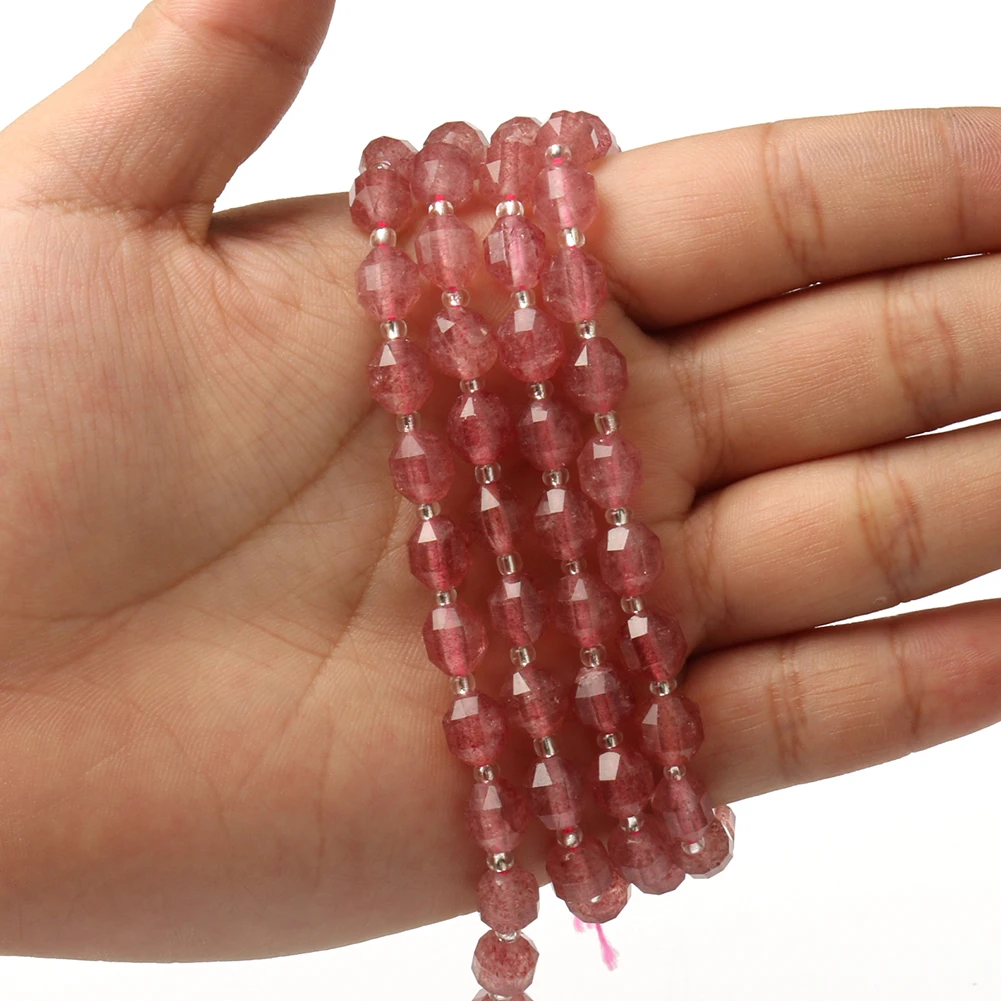 

Natural Stone Beads Faceted Strawberry Quartz OIive Shape Round Loose Spacer Beads For Jewelry DIY Making Bracelet Accessories