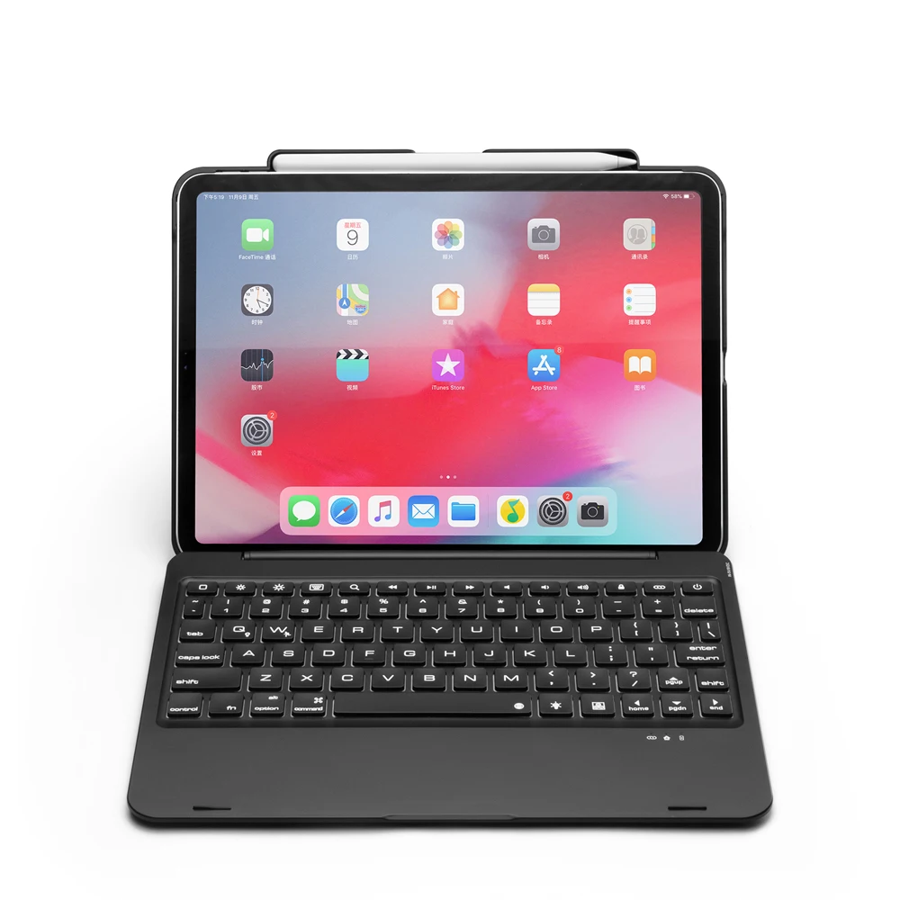 [Новое] Bluetooth клавиатура чехол для Apple iPad Pro 11,", 7-Цвет с подсветкой и жесткий Беспроводной клавиатура с смартфона с держателем для карт