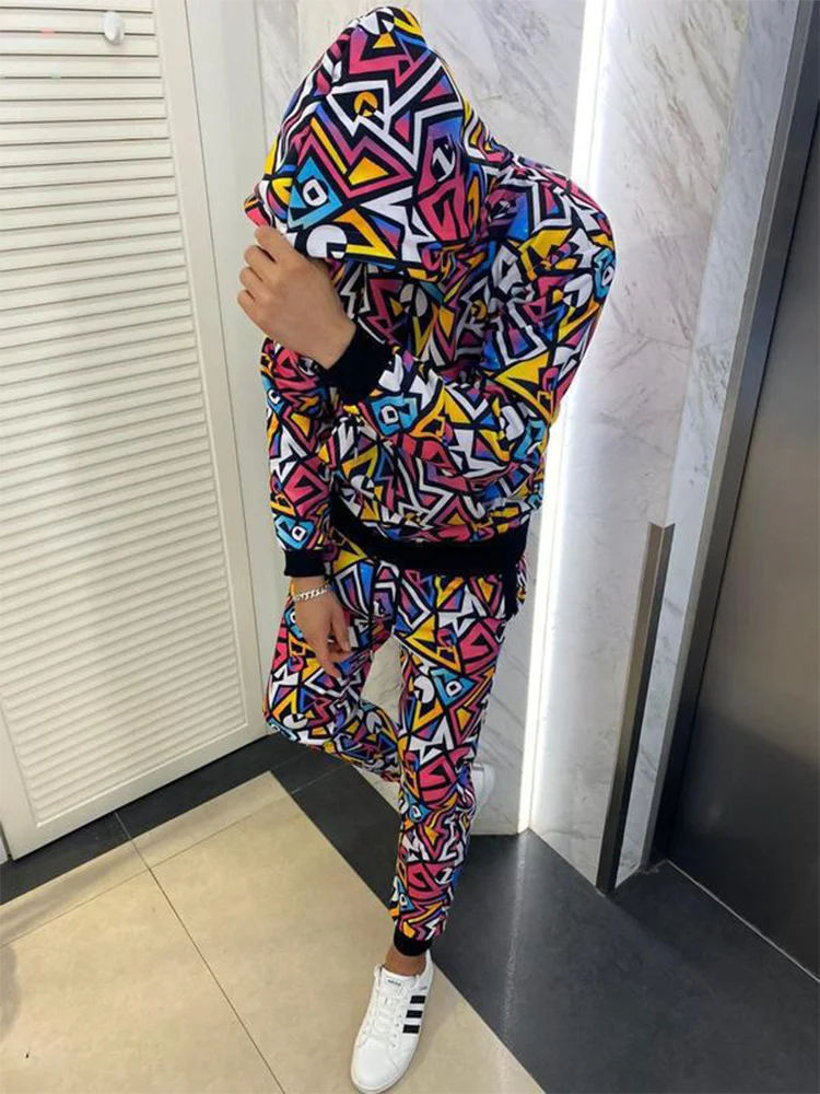 Костюм спортивный мужской повседневный кофта на молнии с капюшоном и штаны