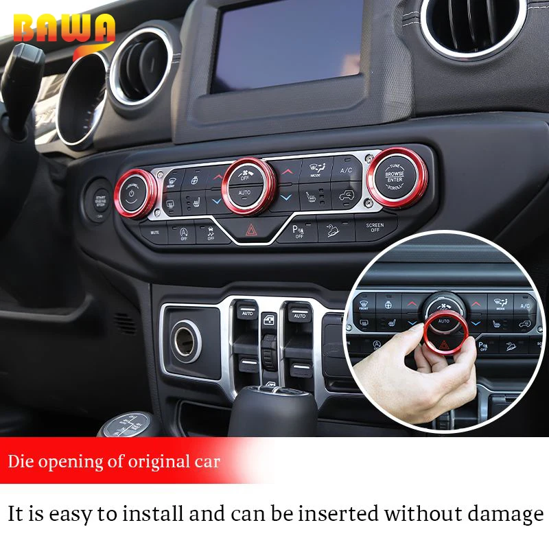 

BAWA Interior Mouldings for car Auto Air Conditioning Rotary Switch Decorative Ring Cover For Jeep Wrangler JL 2018+