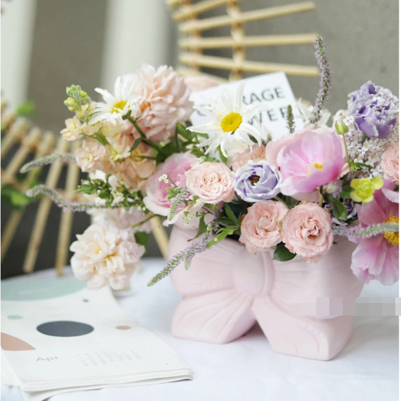 

Creative Ceramic Flower Pot Teacher's Day Gifts Bow Flower Pot Simple Creative Planting Pot Jewelry Decoration Crafts Pot Plant