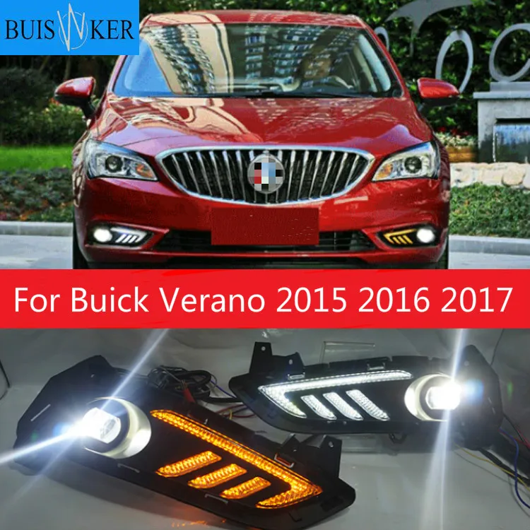 

2 шт. для Buick Verano 2015 2016 2017 светодиодные дневные ходовые огни светильник белого цвета, для езды желтый указатель поворота светильник синий ночной противотуманный фонарь