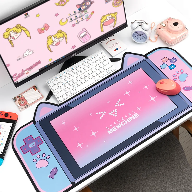 Jogos de Computador Bonito para a Menina Gato Bonito Orelhas Grande Mouse Almofada 80cm * 40cm Engrossar Não-deslizamento Rosa Menina Desenhos Animados Super