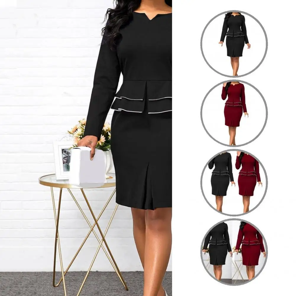 

Tight Hip Knee Length Ladies Ruffle Tops Skinny Skirt Suit for Business