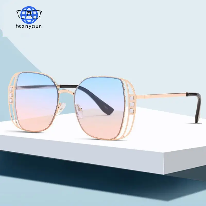 

Очки солнцезащитные TEENYOUN в стиле ретро UV400 для мужчин и женщин, винтажные солнечные, в круглой оправе, с алмазами и перекрестными линзами, 2021