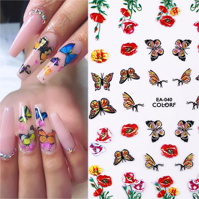 1 лист 3D цветок розы Серия УЗОРЫ бабочки ногтей переводные наклейки Клейкие