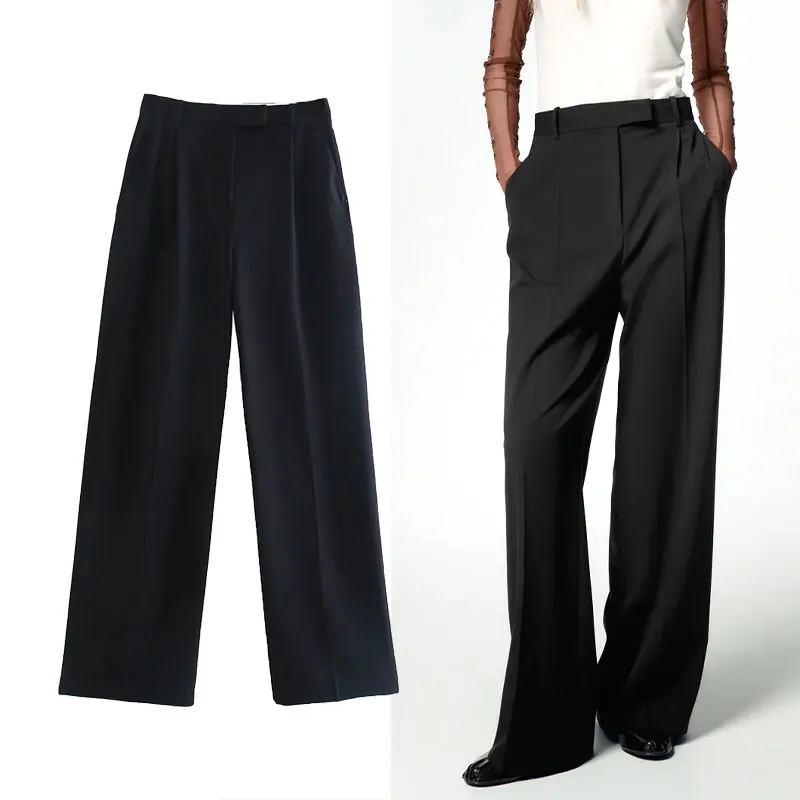 

Za Pants Woman 2021 Autumn Fashion Black Traf Trousers Pockets High Waisted Loose Straight Pants Casual Clothes Trouser Suits