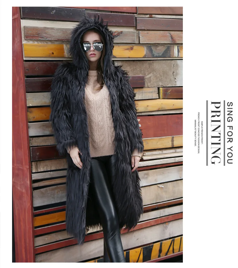 Europe and America Fur New Special European Station Sells Fur Hooded Coat Long Coat Hooded Women's Clothing.