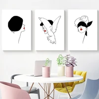 wall art canvas painting fashion triptych posters print black and white line art minimalist picture girls living room home decor