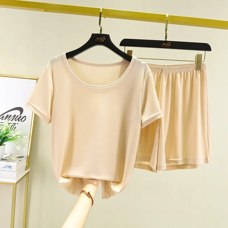 Домашний костюм из вискозы с коротким рукавом женская летняя Пижама большого