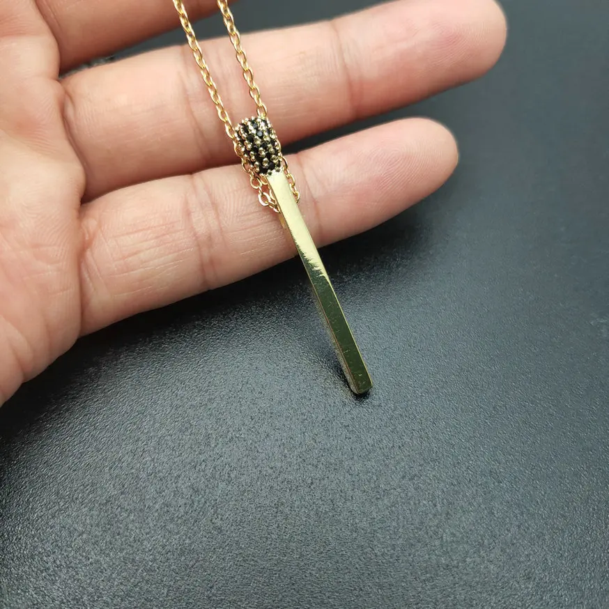 gold black 1 Золотые, серебряные, Matchstick, металлические подвески, черный CZ камень, установка спичек, цепочка из нержавеющей стали, ожерелье, модные женские ювелирные изделия - Окраска металла: gold black 1