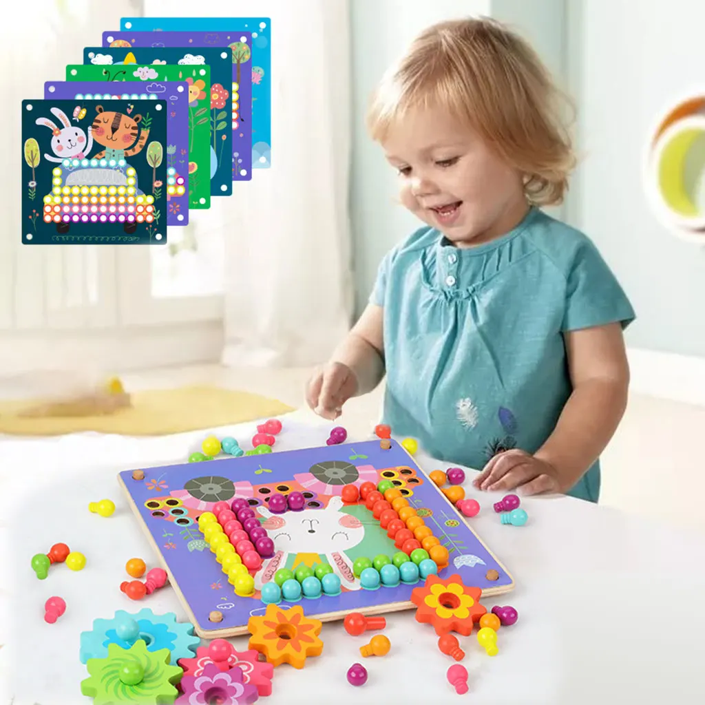 

Mushroom Nails Beads Jigsaw Puzzles Intelligent Nail Beads Kids Educational Toys Wooden Board Bead Game for Kids