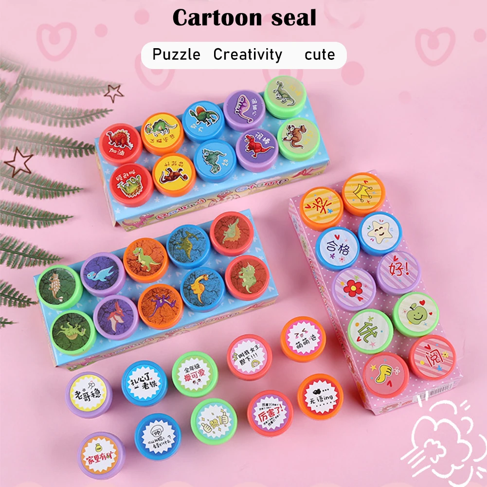 

10 Children's Seal Teacher Comments Stamp Student Work Correction Medal Cartoon Animal Kindergarten Christmas Gift