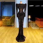 2021 Роскошный прозрачный черный из бисера Ювелирных изделий в Дубае вечернее платья Саудовская Аравия вечерние платье для свадеб вечернее платье Платья знаменитостей