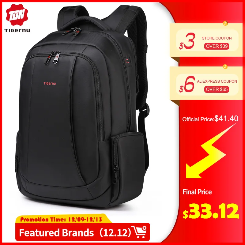 Tigernu 15.6 дюймов 27L USB Зарядка Противоугонная Водонепроницаемый Нейлон женщина Путешествия Мужчины Рюкзаки Сумки Повседневная Бизнес Рюкзак Для Ноутбука