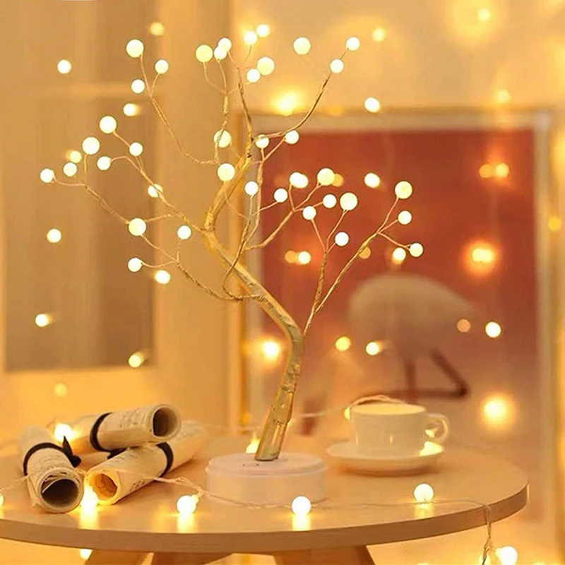 

Светодиодный ночсветильник сказочная настольная лампа, Рождественская елка, праздничное украшение для дома, медный провод, гирлянда, светя...