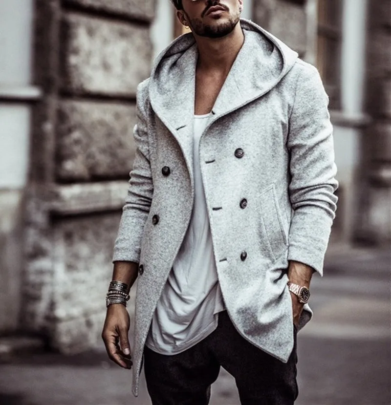 

Male Mens Fashion Polyester Casual Jackets Men Hooded Trench Autumn Coats Wool ZOGAA Trench Windbreaker Spring Double-breasted M