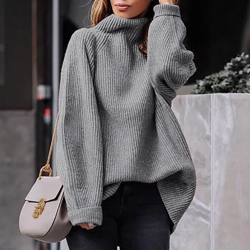 

Turtleneck Women Sweater Oversize Pullover Autumn Solid Sweater Women Knitted 2XL Plus Size Sueter Mujer Invierno 2019