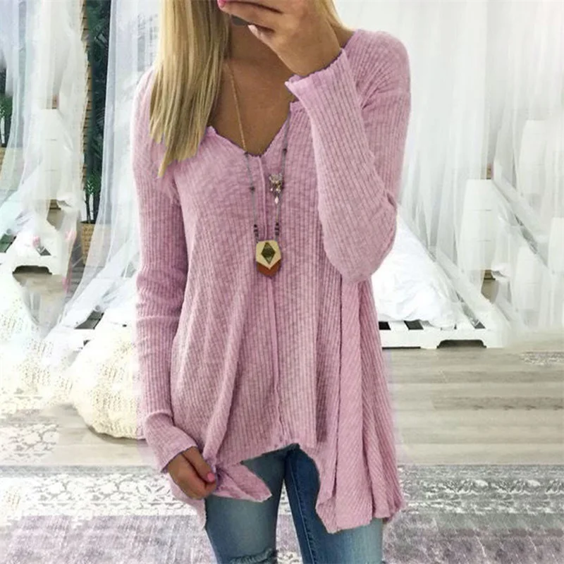 

Fashion V-neck Irregular Hem Women's Sweater Jumpers Streetwear Loose Knitwear Autumn Winter Solid Female Knitted Pullovers