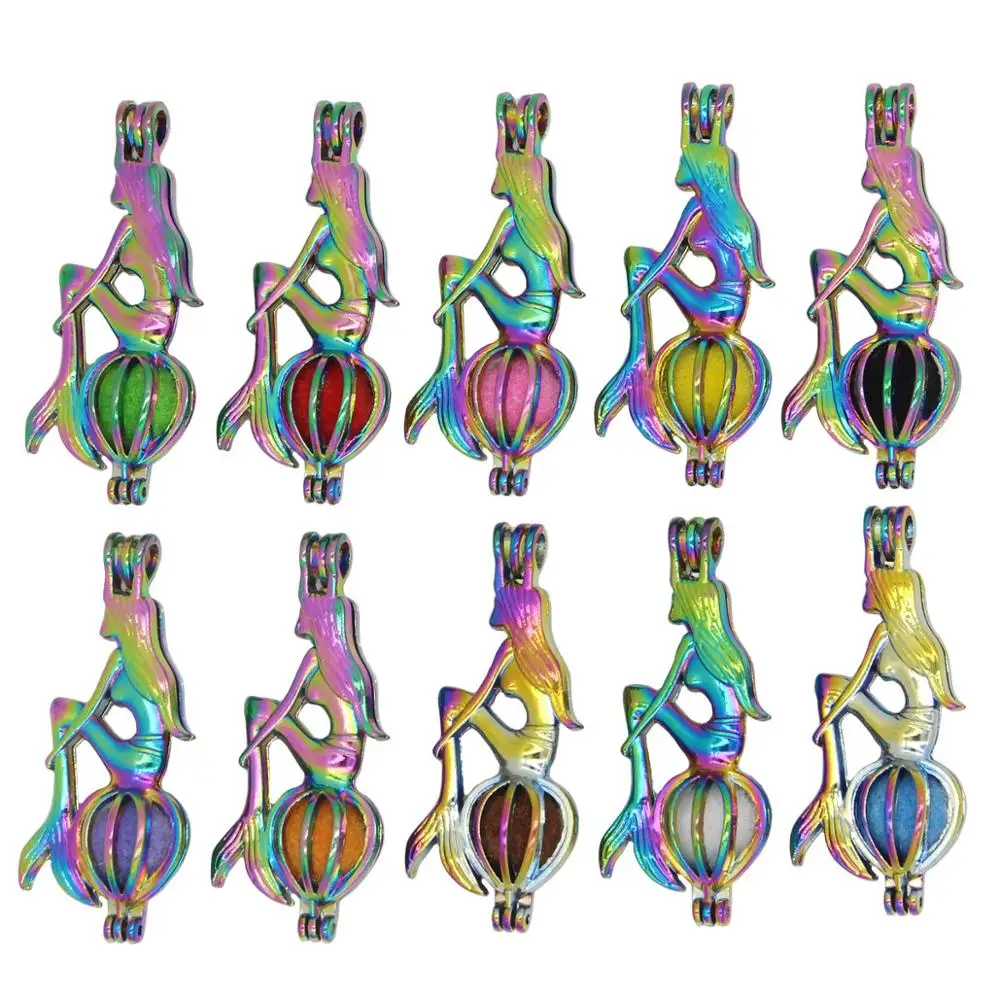 REYOW 5 шт. Радужный цвет русалка жемчуг бисера клетки медальон кулон Духи Эфирное