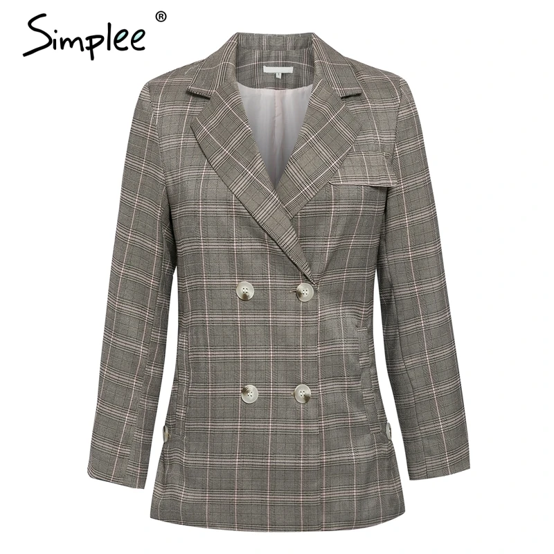 Simplee Plaid long sleeve female blazer Stripe lining office ladies Autumn winter casual outwear women jacket coat 2019 | Женская одежда