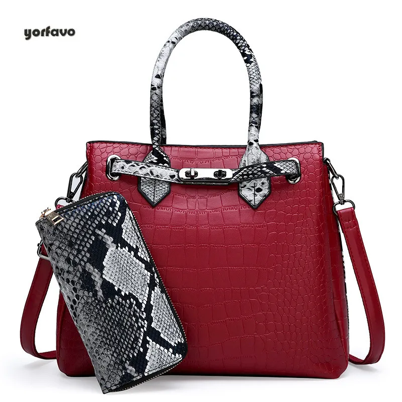 Модная Новая Большая вместительная кожаная сумка через плечо с крокодиловым