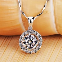 trendy round lab diamond pendant real 925 sterling silver party wedding pendants chain necklace for women bridal charm jewelry