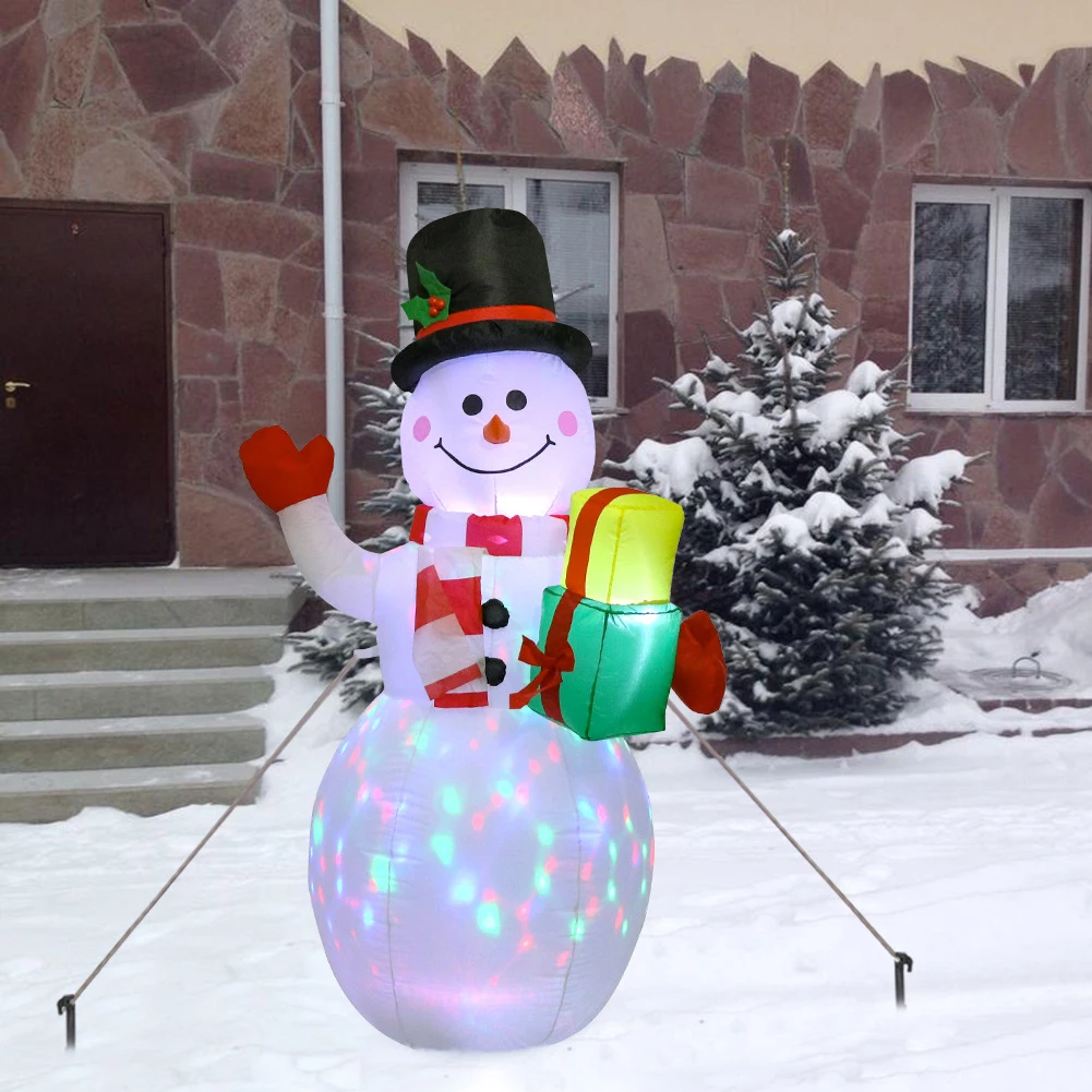 LED Illuminated Inflatable Snowman Air Pump Night Lamp Christmas Decoration Giant Santa Claus with Crutch Xmas Props Decor