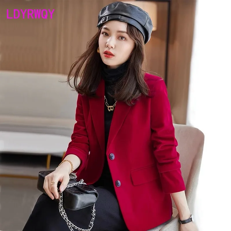 

Burgundy gold velvet suit jacket women 2021 spring and autumn new Korean style slim casual British