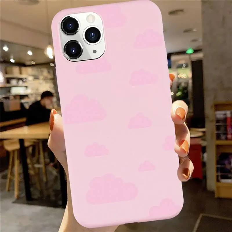 

White Cloud Print Phone Case Candy Color for iPhone 6 7 8 11 12 s mini pro X XS XR MAX Plus