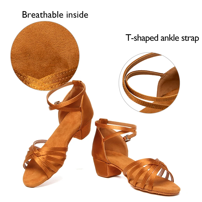 DKZSYIM Children Dance Shoes for Girls Ballroom Latin shoes Ladies Modern Tango Dancing Women Latin Shoes Salsa Sandals 3.5CM